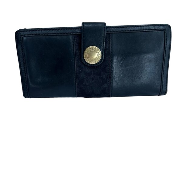 coach leather C logo tri fold checkbook wallet dollar bill checkbook size - Picture 2 of 8